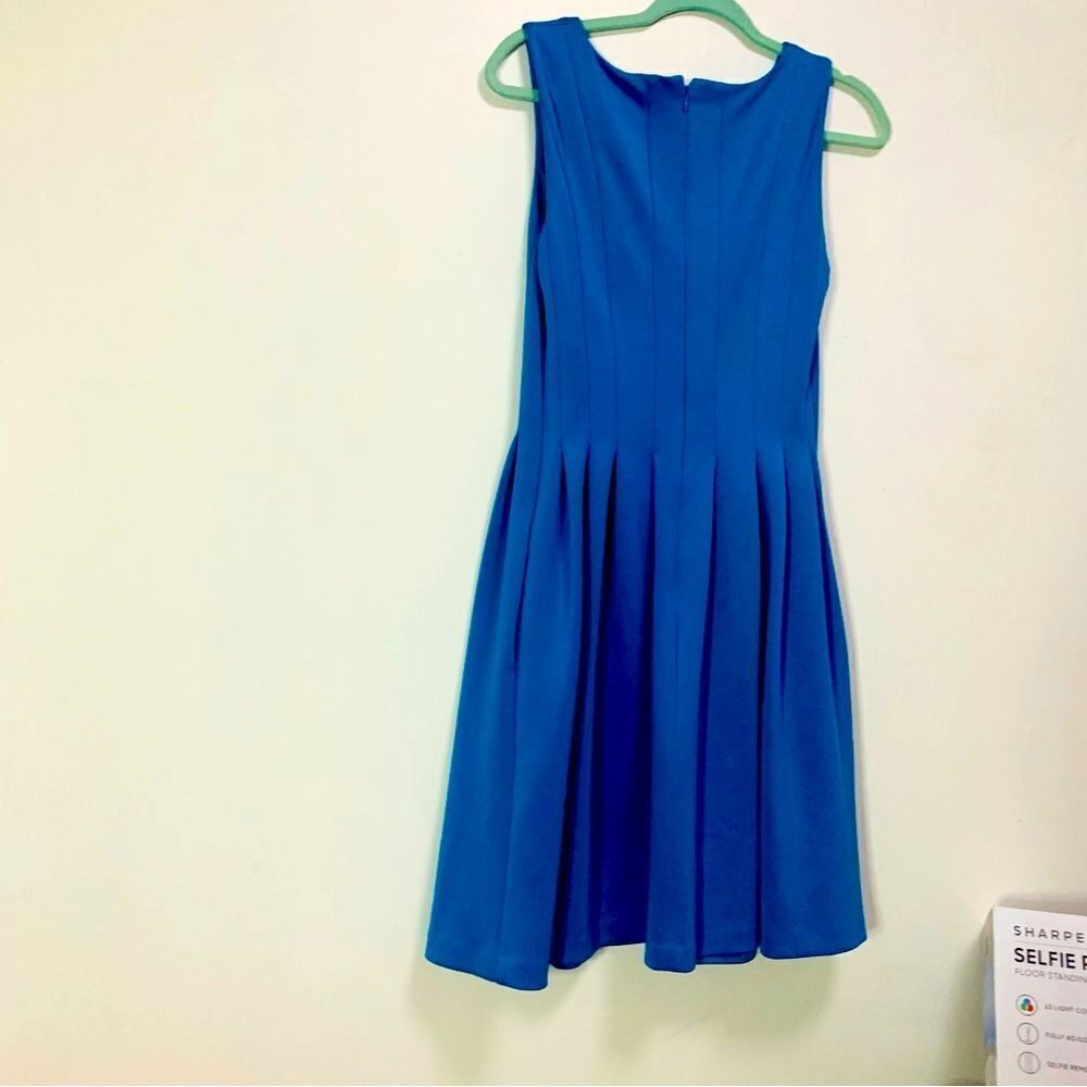 Calvin Klein fit flare dress,Turquoise Aqua blue Scuba Pleat size S knee length
